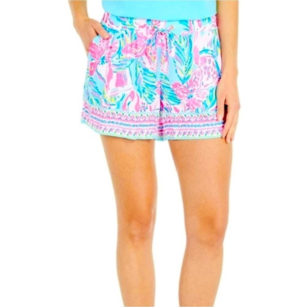 Lilly Pulitzer Katia Short 5" Size XS Croc My World Pink Green Print Beach